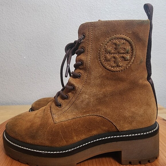 Tory Burch Combat Boots Womens Size 5M Brown Suede Ankle Lace Up Lug Sole 10942 - Picture 7 of 13